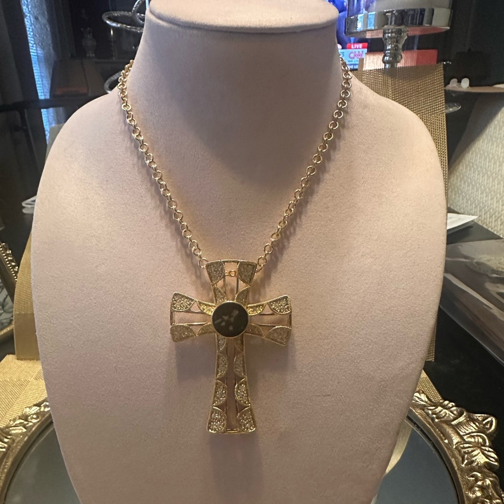 Gold and Black Cross Pendant Necklace